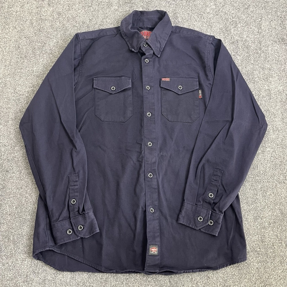 Dixxon Flannel Co Flame Resistant Work Shirt Button Down Navy Blue L Workwear